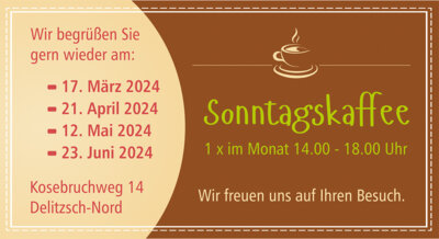 Meldung: SONNTAGSKAFFEE – die Termine bis Juni